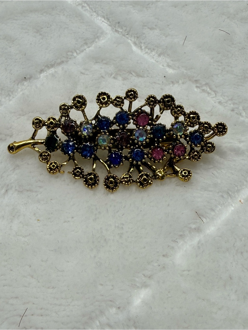 Gold-Tone Multicolor Crystal Leaf Brooch